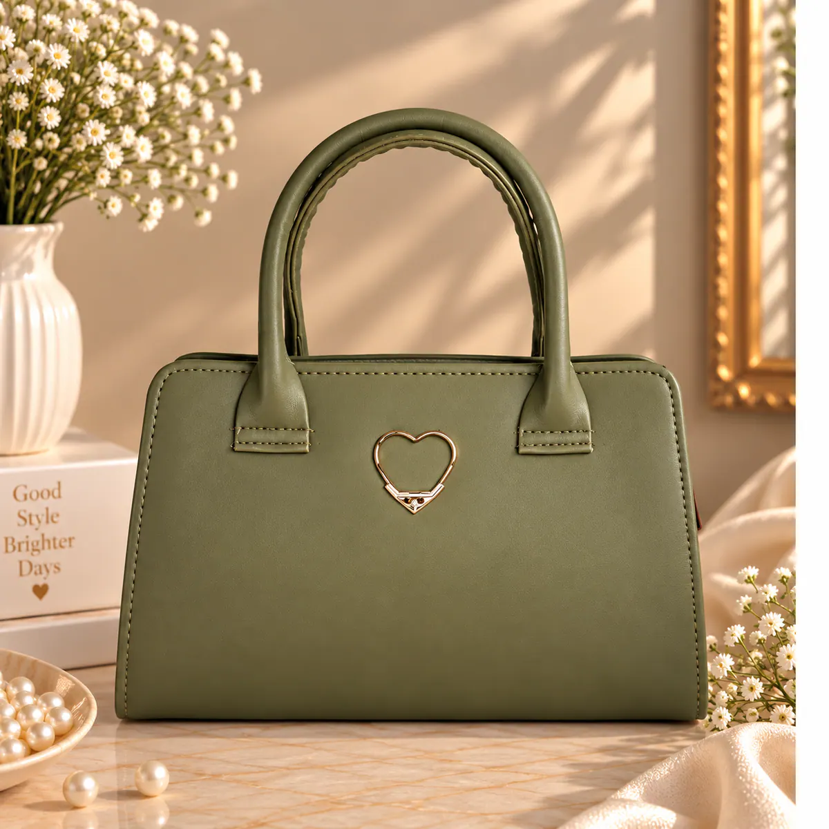 Olive Heart-Lock Structured Handbag catalogue image