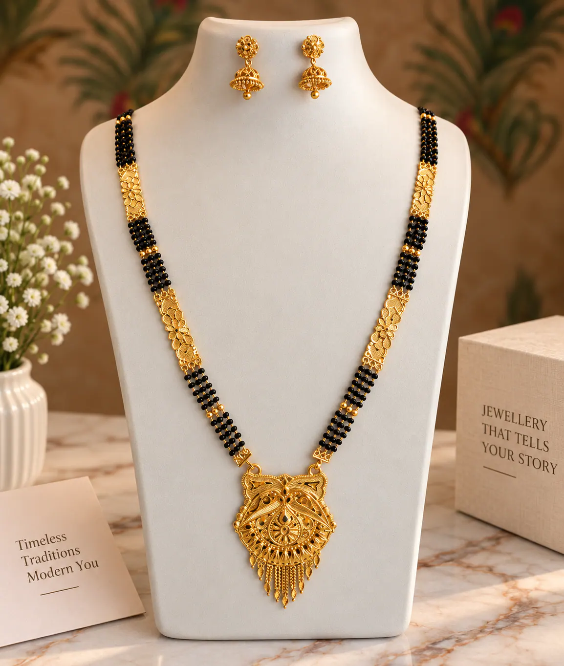 Micro Gold Polish Long Mangalsutra & Jhumki Set catalogue image