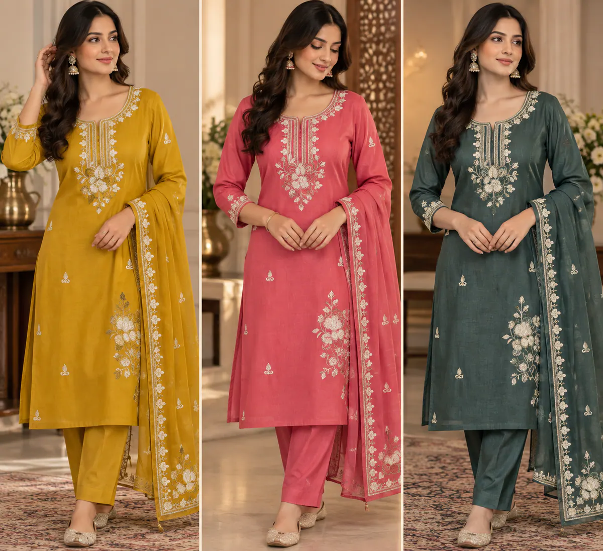 Thread Embroidered Three-Piece Suit Set catalogue image