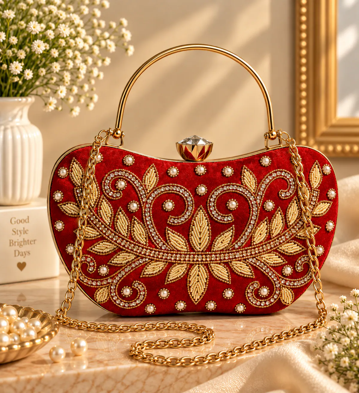 Zardozi Work Bridal Clutch with Long Chain catalogue image